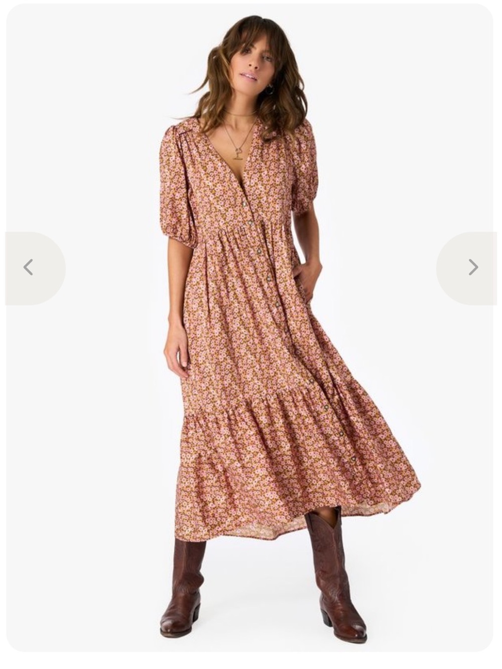 XIRENA Lennox Dress Honeysuckle Puff Sleeve Button Front Midi Brown Sz S - Picture 3 of 15